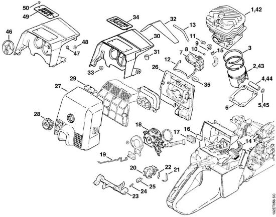 Particolari del starter automatico Motoseghe a benzina (MS) 044 C della marca STIHL
