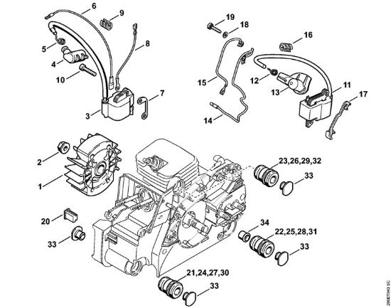 Impianto di accensione, Sistema AV Motoseghe a benzina (MS) MS 180 C-BE della marca STIHL