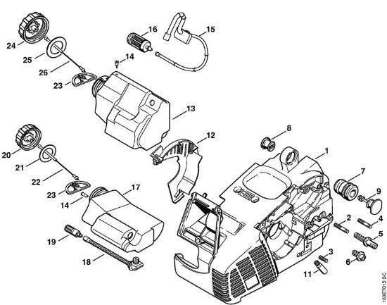 Carcassa motore Motoseghe a benzina (MS) MS 190 T della marca STIHL