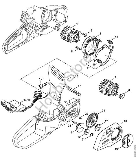 Elettromotore, modulo elettronico, Coperchio rocchetto catena Motoseghe a batteria (MSA) MSA 120 C-B della marca STIHL