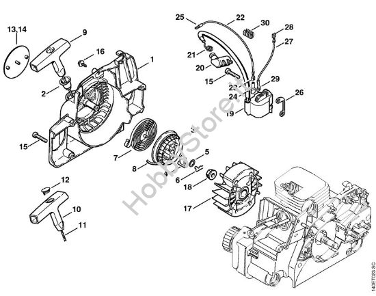 Dispositivo avviamento, impianto di accensione Motoseghe a benzina (MS) 018 C della marca STIHL