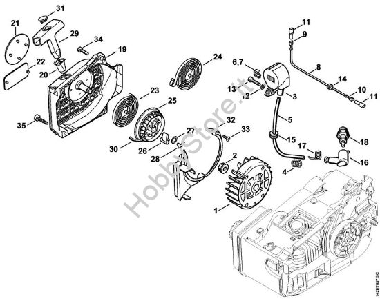 Dispositivo di avviamento Motoseghe a benzina (MS) 020 (1129) della marca STIHL