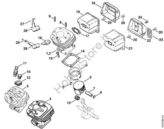 Cilindro, silenziatore Motoseghe a benzina (MS) 024 della marca STIHL