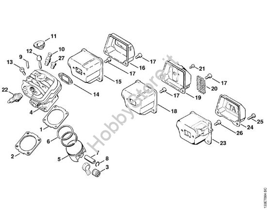 Cilindro, silenziatore Motoseghe a benzina (MS) 026 della marca STIHL