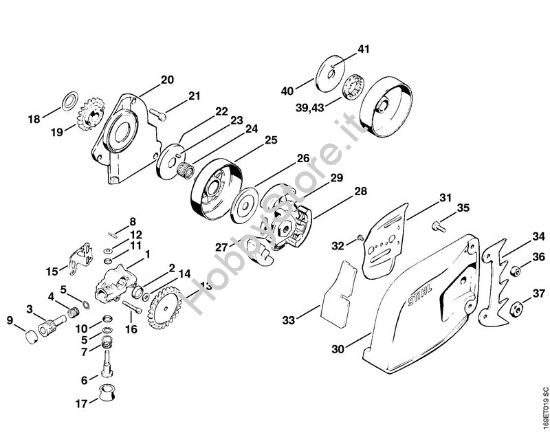 Pompa olio, dispositivo tendicatena, coperchio rocchetto catena Motoseghe a benzina (MS) 032 AVEQ della marca STIHL