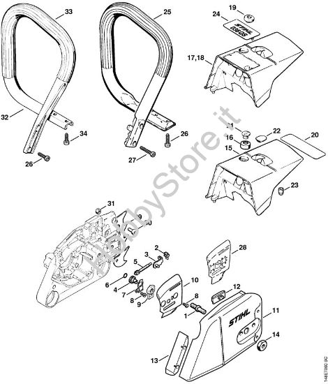 Dispositivo tendicatena, cappottatura Motoseghe a benzina (MS) 036 QS della marca STIHL