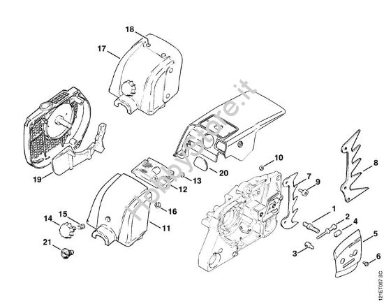 Dispositivo tendicatena, Coperchio sede carburatore Motoseghe a benzina (MS) 038 FB della marca STIHL