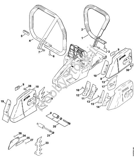 Manico tubolare, coperchio rocchetto catena Motoseghe a benzina (MS) 038 S della marca STIHL