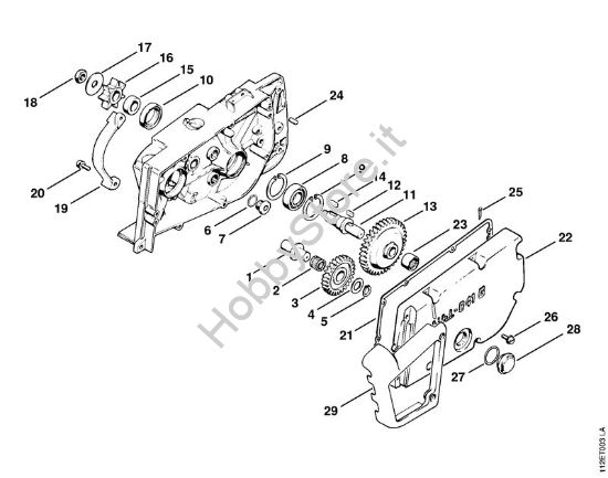 Ruota dentata, ruota comando catena, riduttore coperchio Motoseghe a benzina (MS) 041 G della marca STIHL