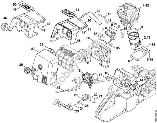 Particolari del starter automatico Motoseghe a benzina (MS) 044 C della marca STIHL