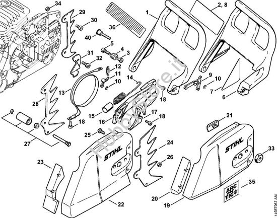 Freno catena, coperchio rocchetto catena Motoseghe a benzina (MS) 046 Magnum BR della marca STIHL
