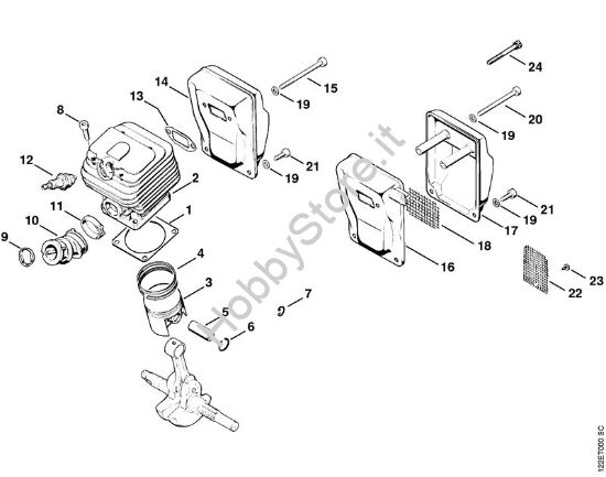 Cilindro, silenziatore Motoseghe a benzina (MS) 048 della marca STIHL