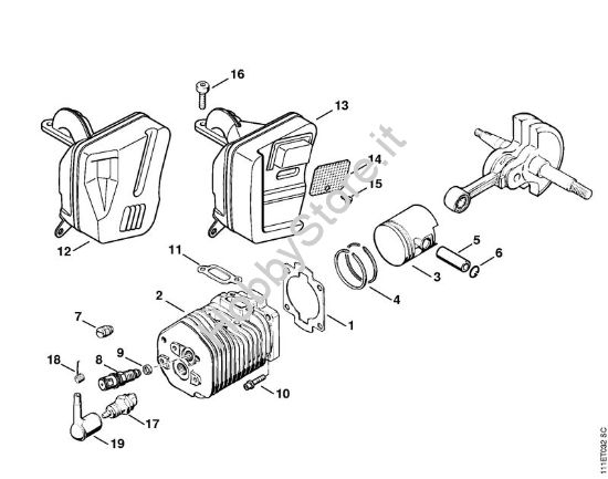 Cilindro, silenziatore Motoseghe a benzina (MS) 051 Q della marca STIHL