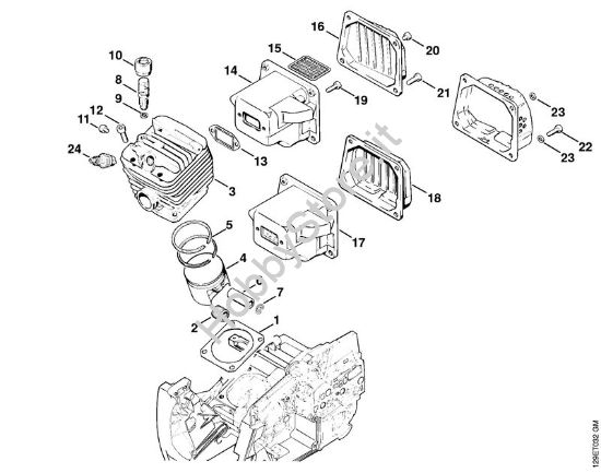 Cilindro, silenziatore Motoseghe a benzina (MS) 084 R della marca STIHL