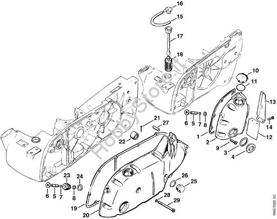 Coperchio serbatoio olio, Coperchio scatola riduttore Motoseghe a benzina (MS) 090 della marca STIHL