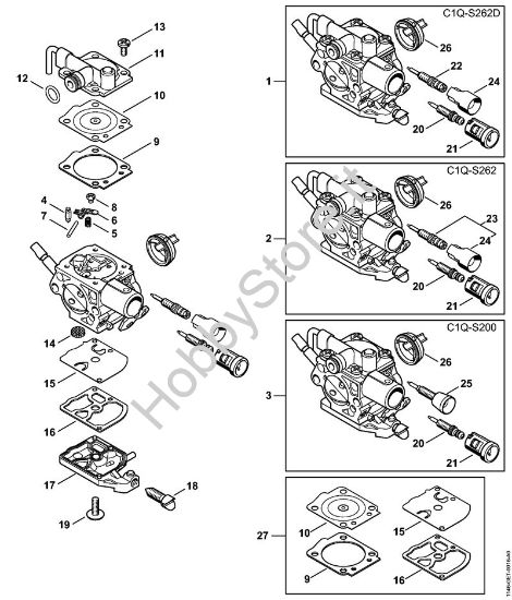 Carburatore C1Q-S262, C1Q-S200 Motoseghe a benzina (MS) MS 150 C-E della marca STIHL