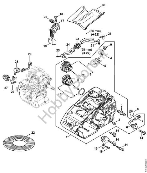 Carcassa motore Motoseghe a benzina (MS) MS 150 C-E della marca STIHL