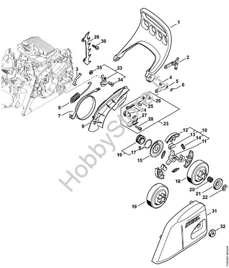 Protezione mano, freno catena MS 181 Motoseghe a benzina (MS) MS 181 della marca STIHL