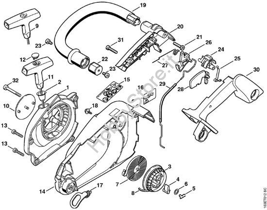 Carenatura ventola, manico tubolare Motoseghe a benzina (MS) MS 190 T della marca STIHL