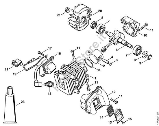 Cilindro con pistone, impianto di accensione Motoseghe a benzina (MS) MS 190 T della marca STIHL