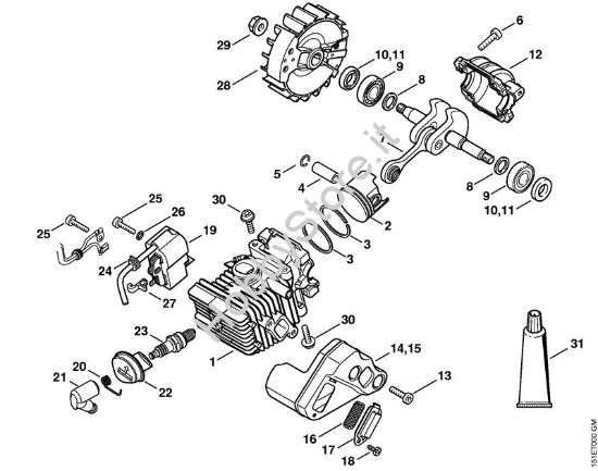 Cilindro con pistone, impianto di accensione Motoseghe a benzina (MS) MS 192 C-E della marca STIHL