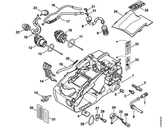 Carcassa motore Motoseghe a benzina (MS) MS 192 TC-E della marca STIHL