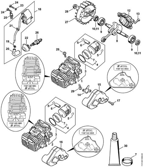 Cilindro con pistone, impianto di accensione Motoseghe a benzina (MS) MS 193 C-E della marca STIHL