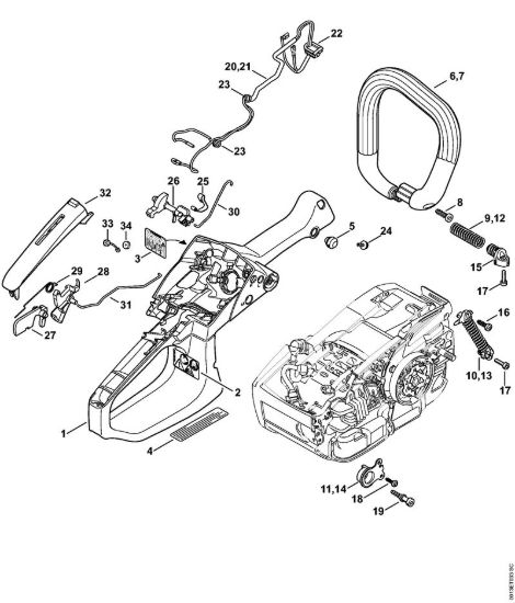 Corpo impugnatura, manico tubolare Motoseghe a benzina (MS) MS 201 C-E della marca STIHL