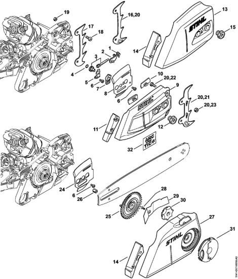 Dispositivo tendicatena, Coperchio rocchetto catena Motoseghe a benzina (MS) MS 261 C-M della marca STIHL