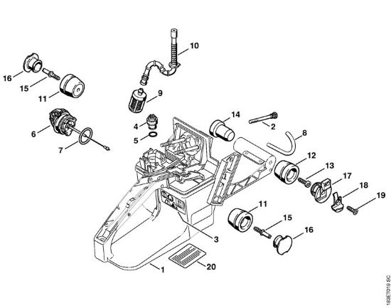 Corpo serbatoio, sistema AV Motoseghe a benzina (MS) MS 360 C della marca STIHL