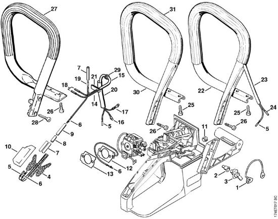 Riscaldamento, manico tubolare Motoseghe a benzina (MS) MS 360 W della marca STIHL
