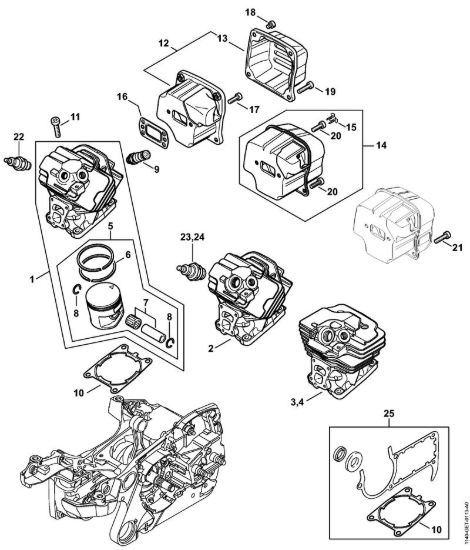 Cilindro, silenziatore Motoseghe a benzina (MS) MS 362 C-M VW della marca STIHL