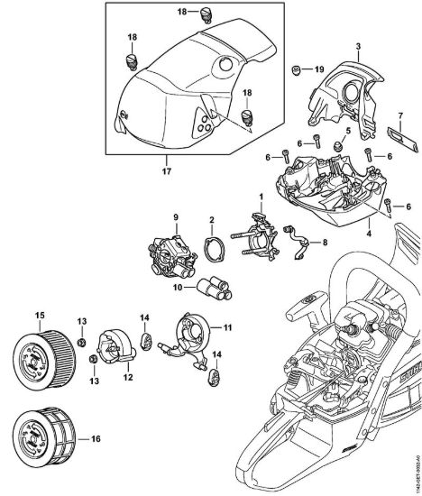 Supporto carburatore, Filtro aria, Cappottatura Motoseghe a benzina (MS) MS 462 della marca STIHL