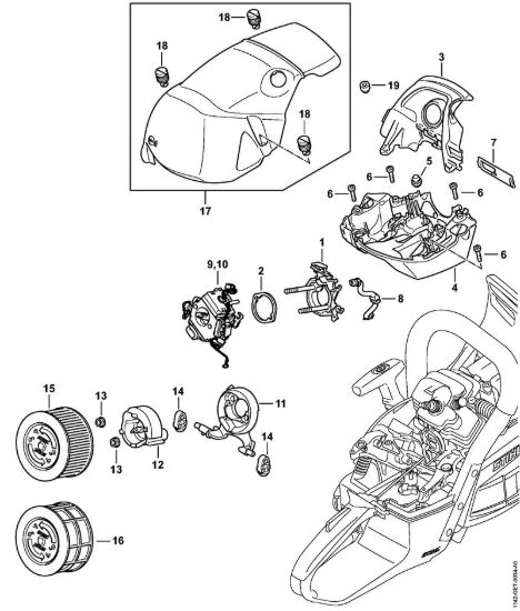 Supporto carburatore, Filtro aria, Cappottatura M-Tronic (Riscaldamento) Motoseghe a benzina (MS) MS 462 C-M VW della marca STIHL