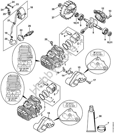 Cilindro con pistone, impianto di accensione Motoseghe a benzina (MS) MS 193 C-E della marca STIHL