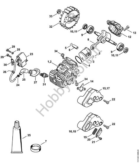 Cilindro con pistone, impianto di accensione Motoseghe a benzina (MS) MS 193 T della marca STIHL
