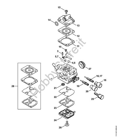 Carburatore 1137/17, 1137/06 Motoseghe a benzina (MS) MS 193 TC-E della marca STIHL
