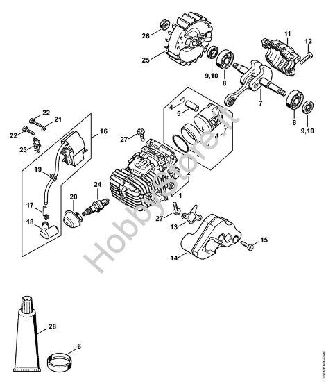 Cilindro con pistone, impianto di accensione Motoseghe a benzina (MS) MS 194 C-E della marca STIHL