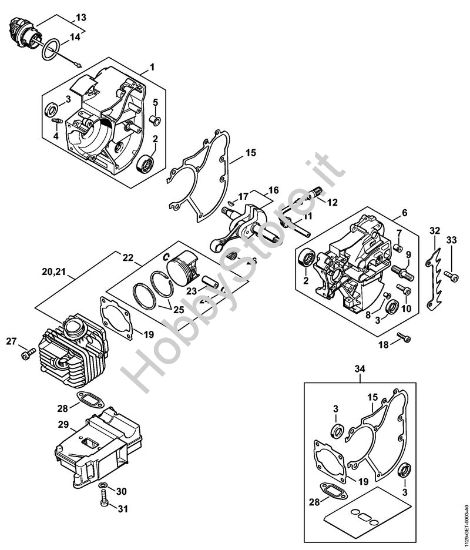 Carter albero a gomito, cilindro Motoseghe a benzina (MS) MS 200 T della marca STIHL