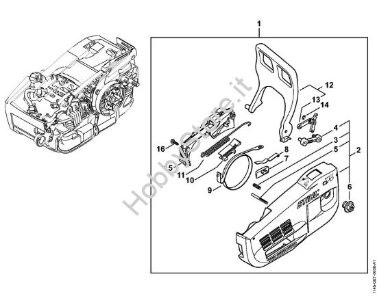 Coperchio rocchetto catena, Protezione mano Motoseghe a benzina (MS) MS 201 C-EM della marca STIHL
