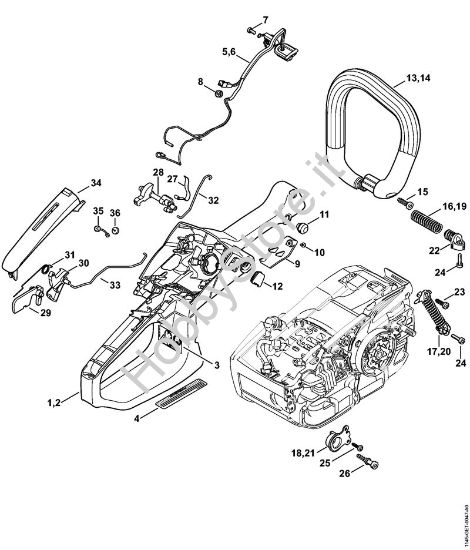 Corpo impugnatura, manico tubolare M-Tronic Motoseghe a benzina (MS) MS 201 C-M della marca STIHL