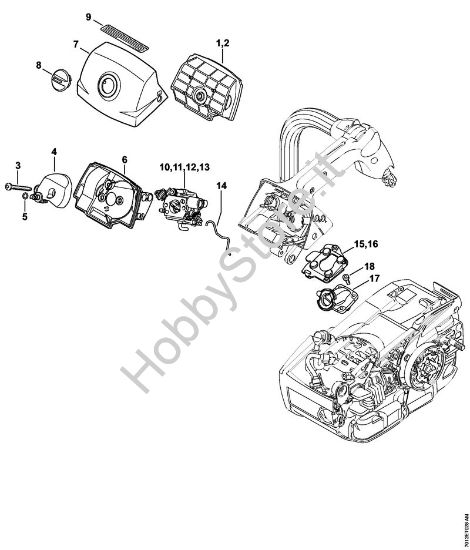 Filtro aria, Coperchio sede carburatore Motoseghe a benzina (MS) MS 201 TC-E della marca STIHL