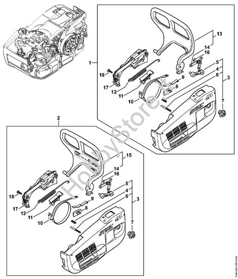 Coperchio rocchetto catena, Protezione mano Motoseghe a benzina (MS) MS 201 TC-M della marca STIHL