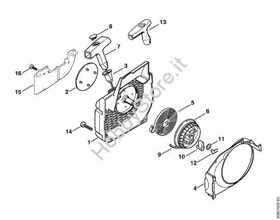 Carenatura ventola con dispositivo di avviamento Motoseghe a benzina (MS) MS 210 della marca STIHL