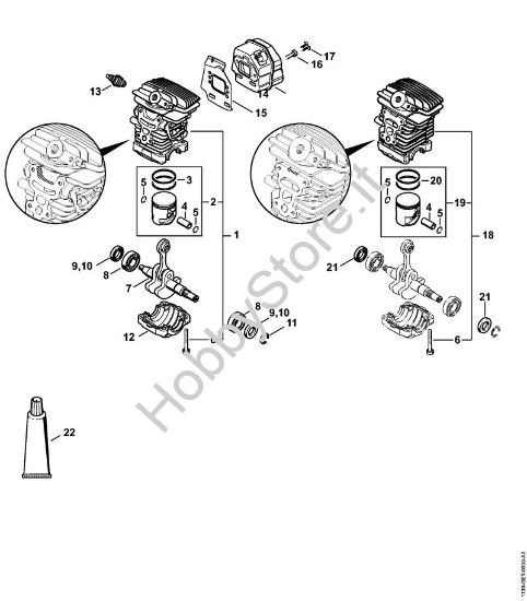 Cilindro, silenziatore Motoseghe a benzina (MS) MS 211 C-BE della marca STIHL