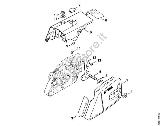 Coperchio rocchetto catena, cappottatura Motoseghe a benzina (MS) MS 240 della marca STIHL