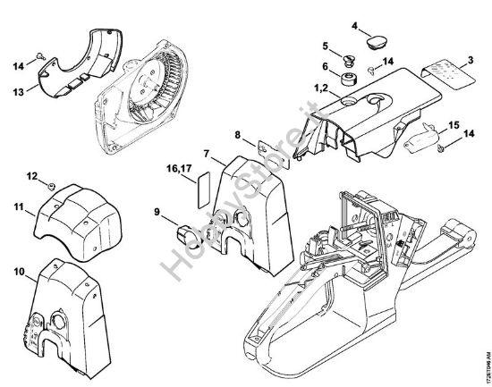 Cappottatura, coperchio sede carburatore Motoseghe a benzina (MS) MS 260-DW della marca STIHL