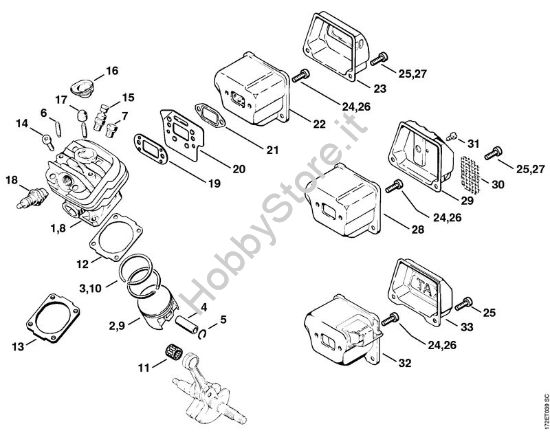 Cilindro, silenziatore Motoseghe a benzina (MS) MS 260-DW della marca STIHL