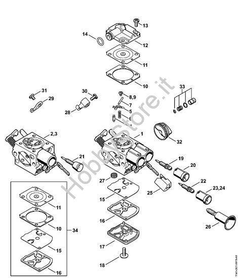 Carburatore 1141/46, C1Q-S211, C1Q-S178 Motoseghe a benzina (MS) MS 261 della marca STIHL