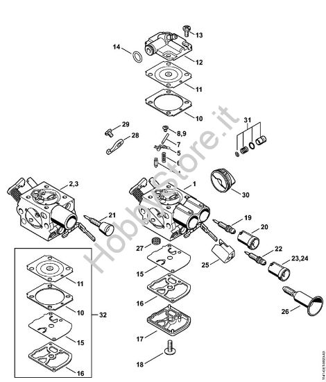 Carburatore C1Q-S253, C1Q-S212, C1Q-S179 Motoseghe a benzina (MS) MS 261 C-BE della marca STIHL